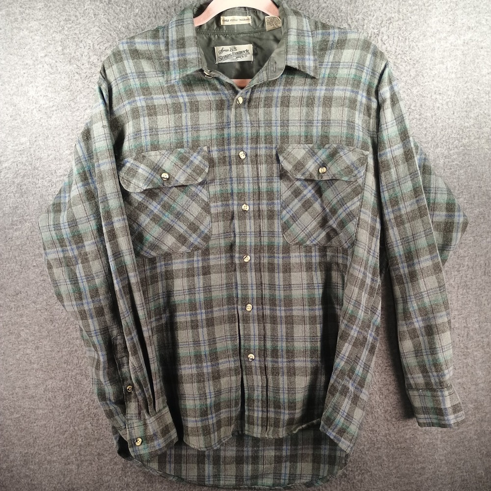 Vintage‎ Sears & Roebuck Flannel Men's M Shirt Plaid Wool Blend Outdoors Heavy